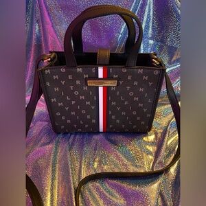 Tommy Hilfiger Black Satchel with Red and White Stripe